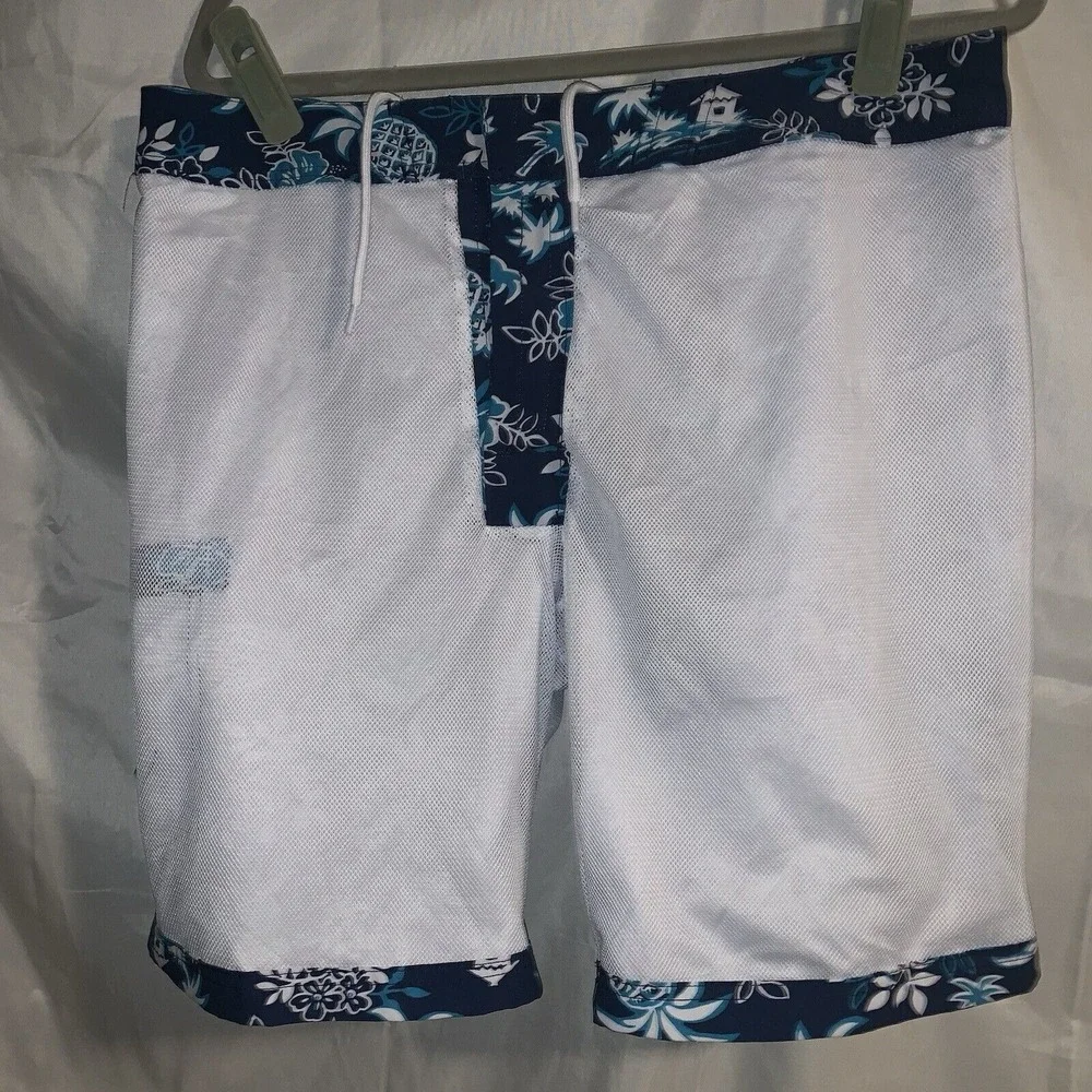 J Crew Swim‎ Trunks Mens Size 34 Blue Pineapple Palms Hawaiian Lined Flex Beach